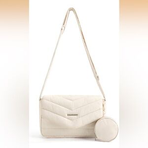 Bagsmart Quilted Shoulder crossbody Bag solid ivory purse coin zipper pouch New